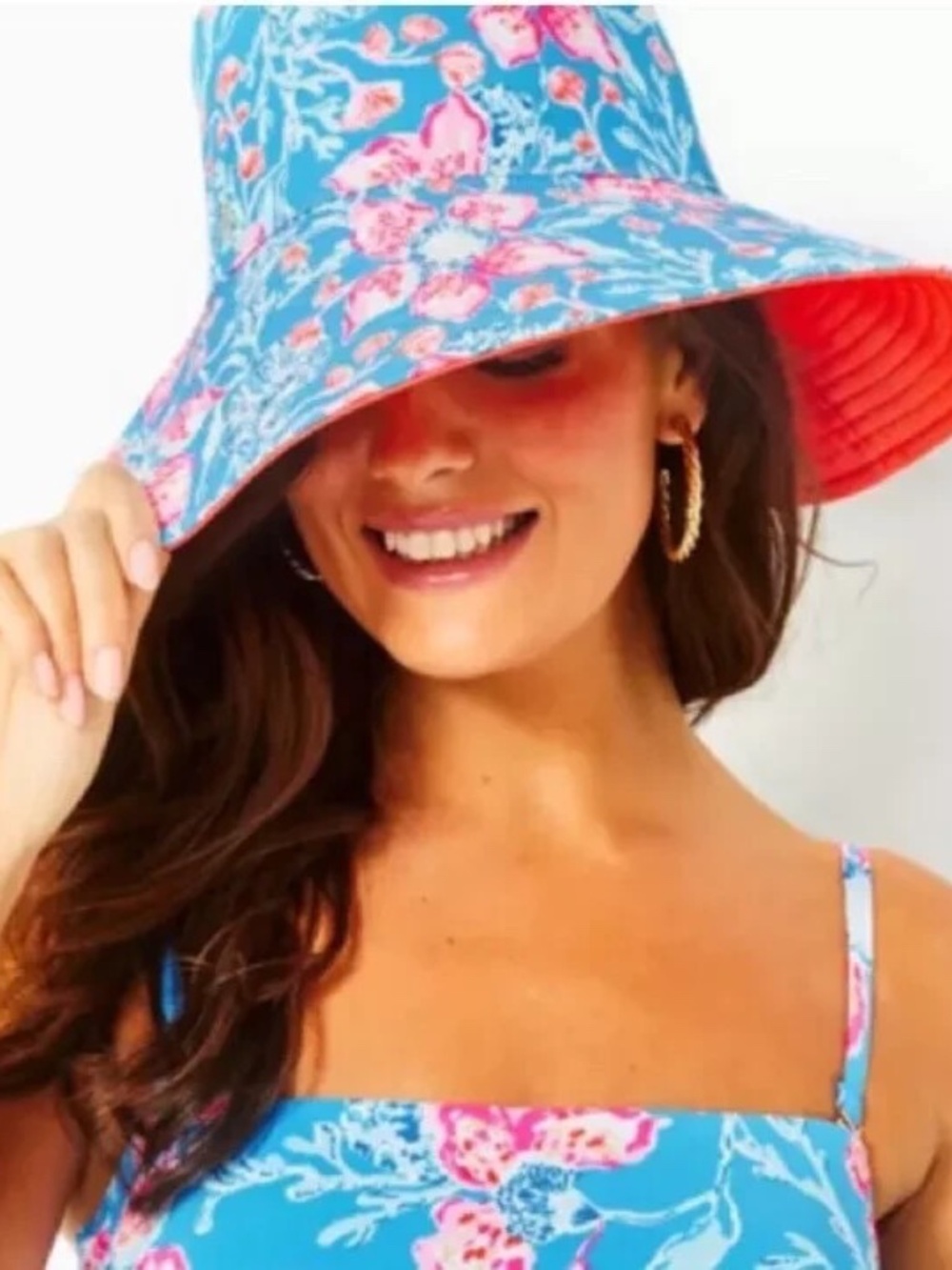 Lilly Pulitzer Blue & Pink Floral Reversible Bucket Hat